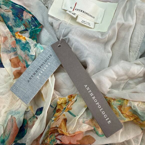 Anthropologie Petites V-Neck Ruffle Lace Midi Dress Size 2P Ivory Bohemian NWT - Picture 8 of 16